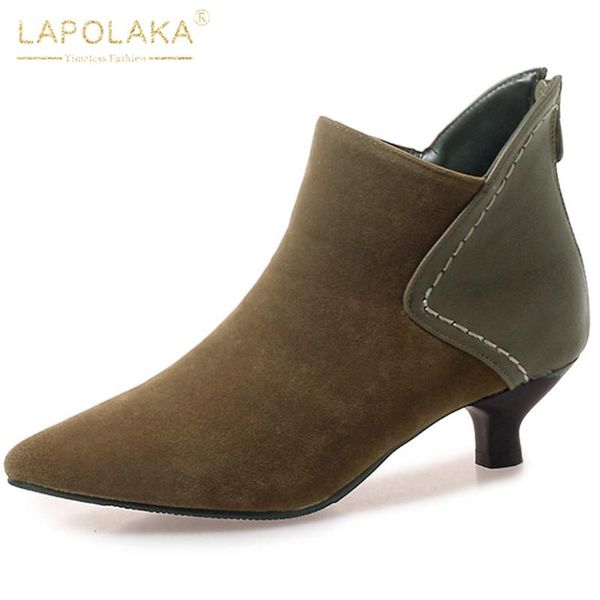 

lapolaka large sizes 46 thin heels woman autumn winter shoes female elegant office lady pointed toe ankle boots, Black
