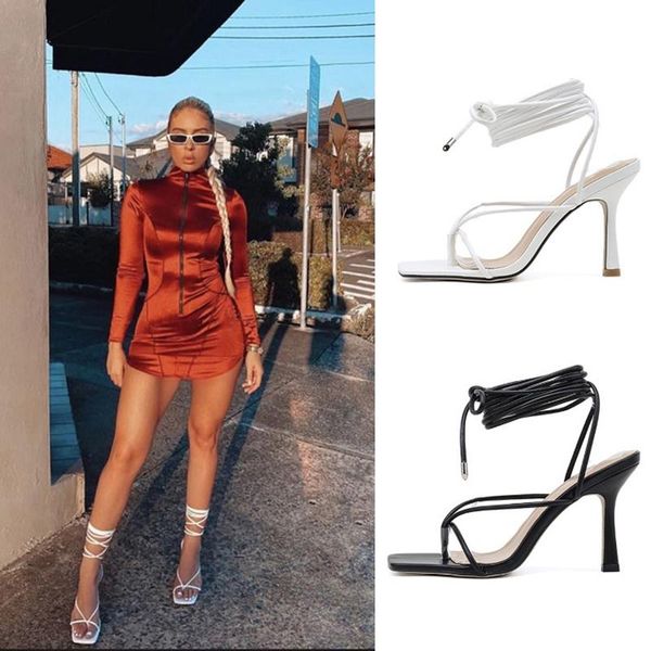 

summer women sandals narrow band vintage square toe high heels cross strap thong sandals women v shape designer dhoes new, Black