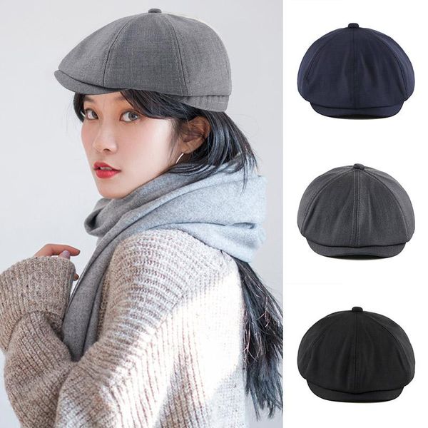 

flat beret cap casual winter warm england style classic octagonal hat h9, Blue;gray