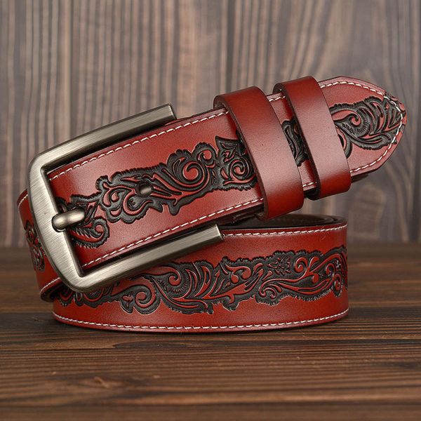 

new carving technology men's genuine leather casual jeans belt, Black;brown