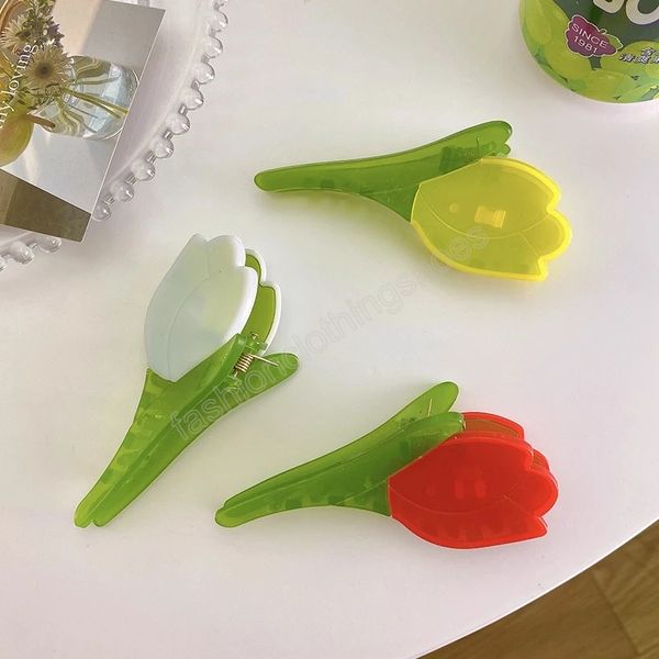 

korea simple women hair claw candy color tulip acetate barrette bath hair headdress hairpins clips girls hair accessories, Slivery;white