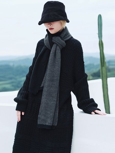 

daqinglongsi cashmere scarf for women in autumn winter 2020 thickened versatile knitted bib and shawl, Blue;gray