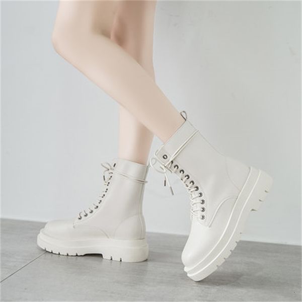 

fall 2021 new winter women combat fashion gothic black teddy leather short female boots lacing skin shoes 8eux