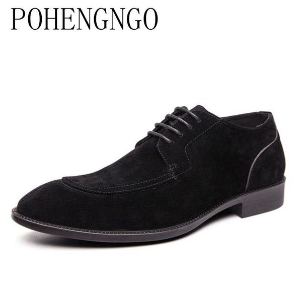 

fashion mens derby shoes genuine leathe lace-up oxfords anti-slip formal wedding shoes for mens comfort business dress, Black