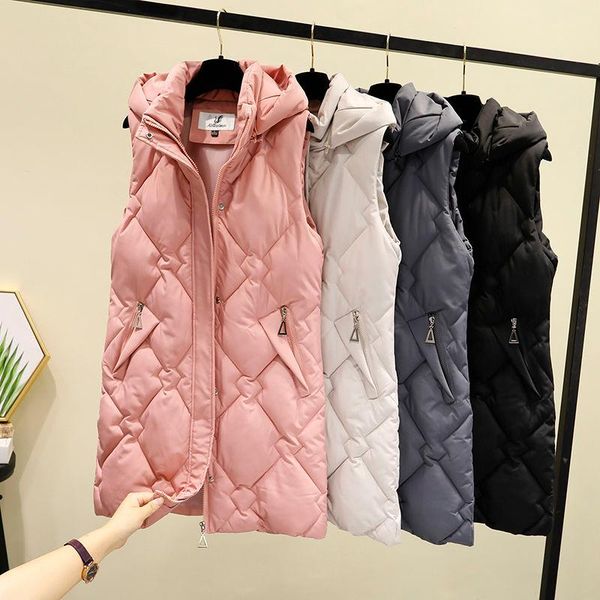 

2021 winter fashion slim middle long vest women thicken padded women vest sleeveless hooded jacket plus size 4xl y149, Black;white