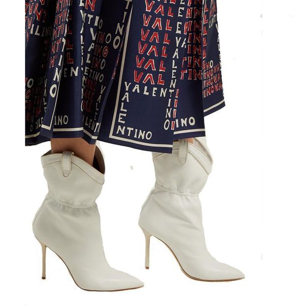 

boots white pointed toe ankle women fashion slip-on high heels botines mujer leather botas 2021winter shoes women1, Black