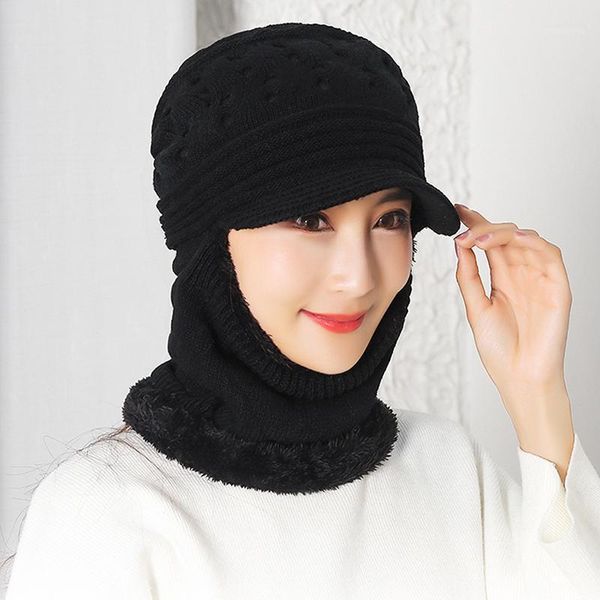 Beanie/Kafatası Kapakları 2021 Bayanlar Şapkalar Kış Sıcak Nefes Alabilir Yüz Kapak Moda Açık Beanie Şapka Kadınlar Retro Düz Renk Hat1