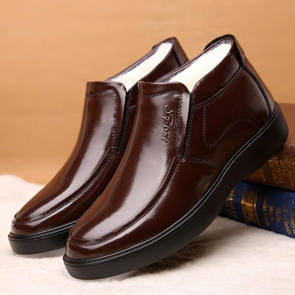 

shoes men new fashion boots zapatos de hombre men's high-plus velvet loafers casual waterproof non-slip cotton boots, Black