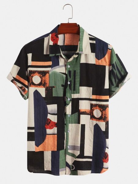 

men geo print button up shirt 44l9#, White;black
