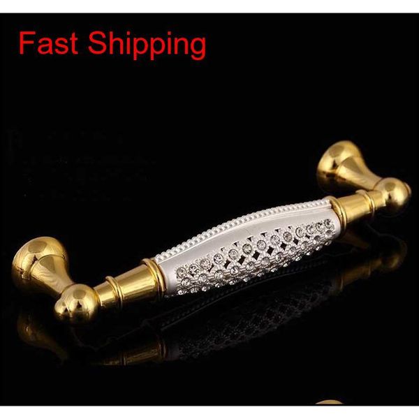 

128mm fashion deluxe glass diamond furniture handle gold kitchen cabinet wardrobe handle pull k qyldug dh_seller2010