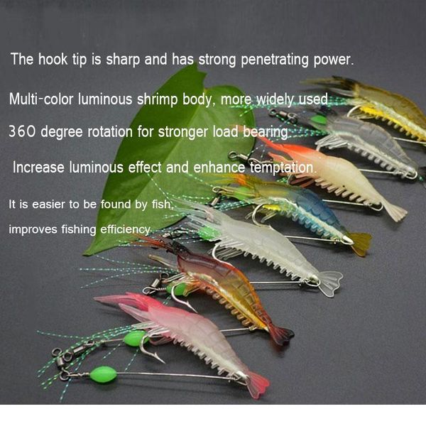 

7pcs 8cm 5g luminous fake shrimp soft sile artificial bait with bead swivels hook for fishing sea fishin qyleyd