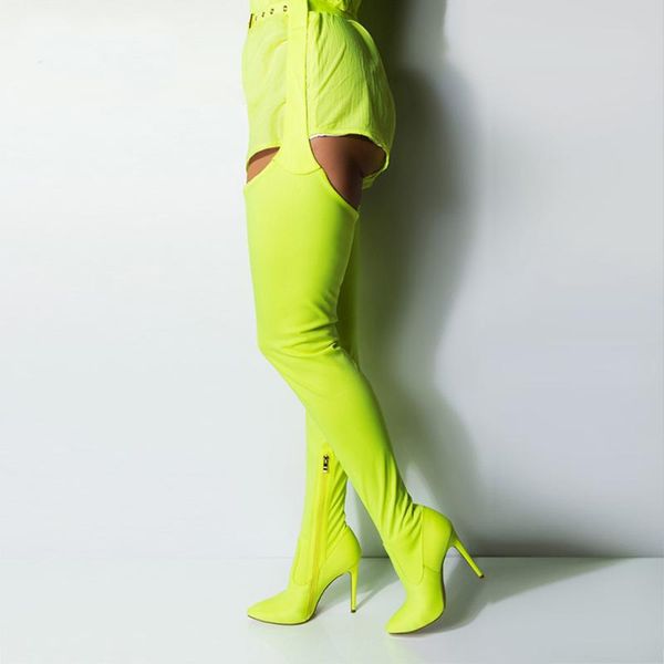

fashion fluorescent green pants boots pointed women's shoes, Black