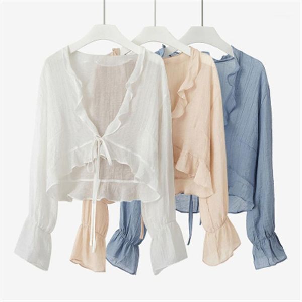 

2020 women spring chiffon blouse woman casual blouse loose long sleeve womens and spring drawstring blouses pz33811, White