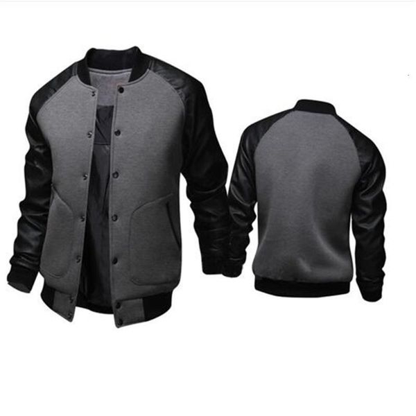 

spring and autumn new men's leather sleeve baseball jacket british fashion stand-up collar jackets outwear coat, Black;brown