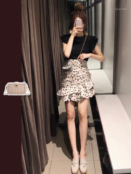 

a-7 summer 2020 new korean knitted vest wave point irregular skirt women's fishtail skirt1, Black
