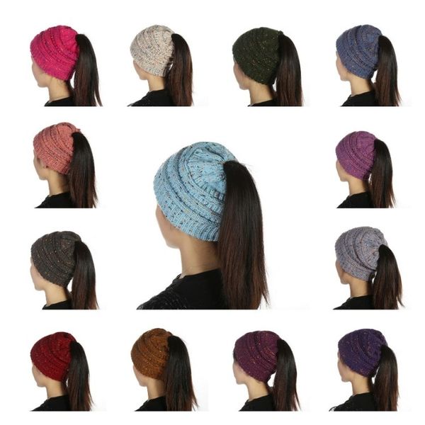 

новых зимы женщин хвостик beanie soft stretch knit messy высокого bun hat девушка теплый cap для вечеринок party hats t2c5290