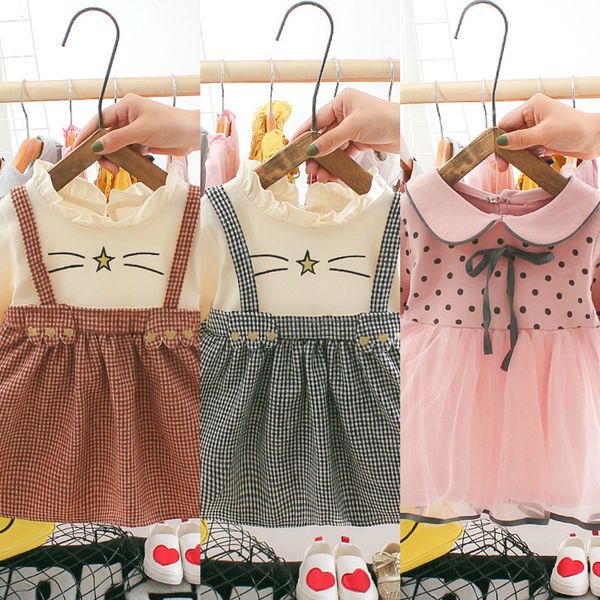 

new korean version of long sleeve princess children's children's autumn one year old dress foreign style little girl princess dres, Black;gray