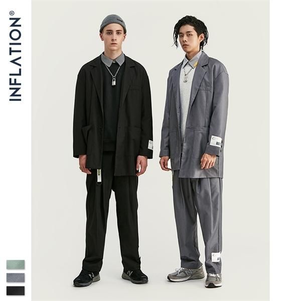 

fashion high street trendy loose fit men suit autumn men's outfit, White;black
