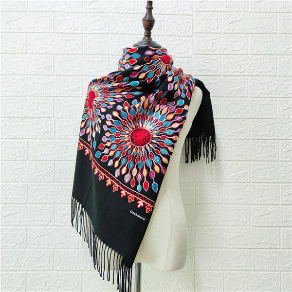 

scarves scarf women blanket embroider flower cashmere-like winter warm fine tassels oversize fashion shawl, Blue;gray