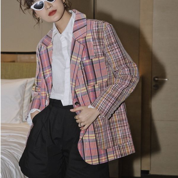 

lanmrem autumn street wear fashion plaid suit for women new korean style loose notched-collar casual suit coat 2a597 y201026, White;black
