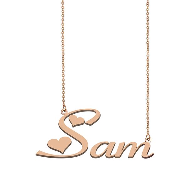

sam name necklace custom nameplate pendant for women girls birthday gift kids friends jewelry 18k gold plated stainless steel, Silver