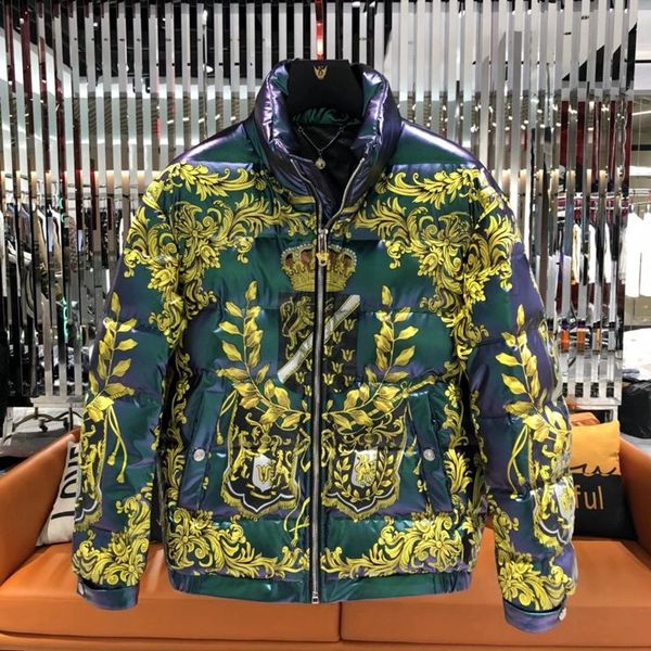 

winter men's printed slim jacket luxury designer men's down jacket fashion stand-up collar warm jacket 2 colors size m-3xl, Black