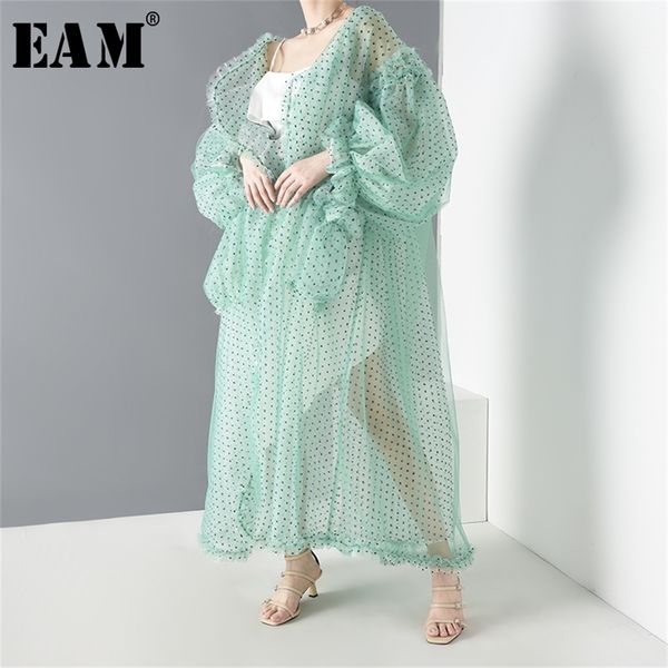 

[eam] women green mesh perspective long big size blouse new long sleeve loose fit shirt fashion spring summer lj200815, White