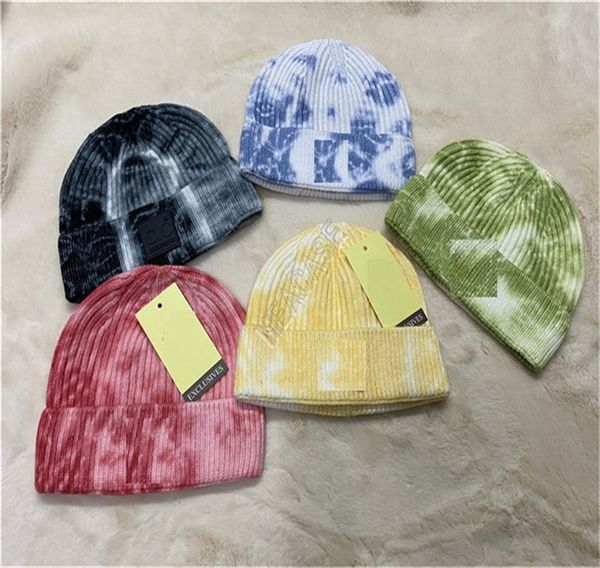 

зимняя tie dye шапочки шляпы разминка вязание крючком women men череп caps мягкие stretch кабель открытый шерсть cap knit beanie 5 цветов d1, Yellow