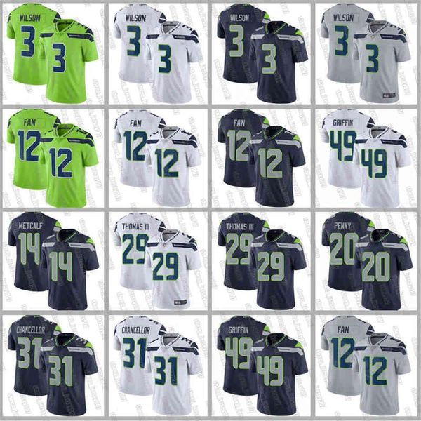 

3 russell wilson men 49 shaquem griffin 12s 12th fan 20 rashaad penny 31 kam chancellor 29 thomas jerseys 2020 new, Black;red