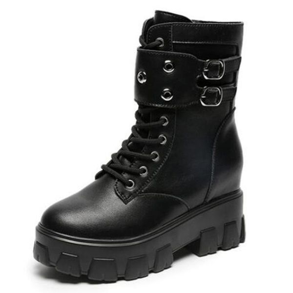 

british style boots women's new buckle strap boots womens short platform women internal increase single fa403, Black