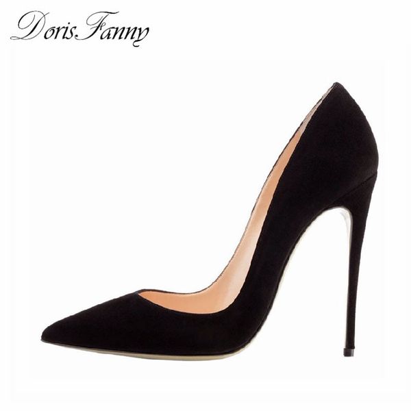 

doris fanny red suede stiletto heels pumps 12cm women for wedding pointed toe bottom high heels shoes t200618, Black