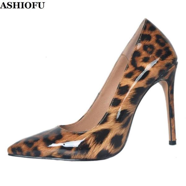 

ashiofu new ladies high heel pumps patent leopard leather party prom dress shoes evening fashion court pumps shoes, Black