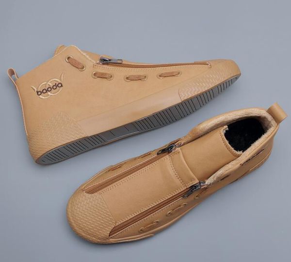 

nice winter boots new fashion cool men fur plush warm leather boots man trend short casual shoes men warm shoes, Black