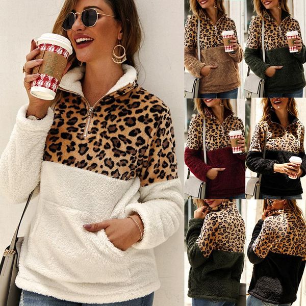 

women's hoodies & sweatshirts 2021 autumn and winter long-sleeved leopard pattern stitching women fashion clothes, Black