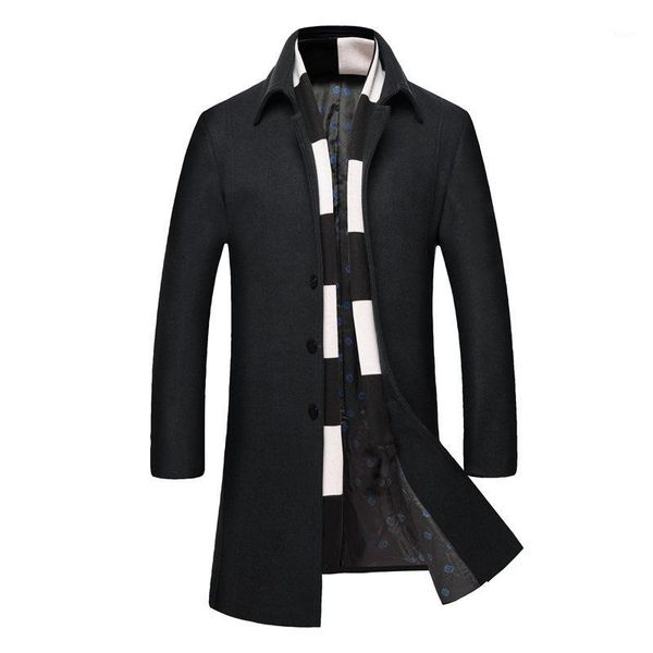 

2018 new style smart casual wool coat men turn down collar thickening warm woolen trench male outerwear1, Black