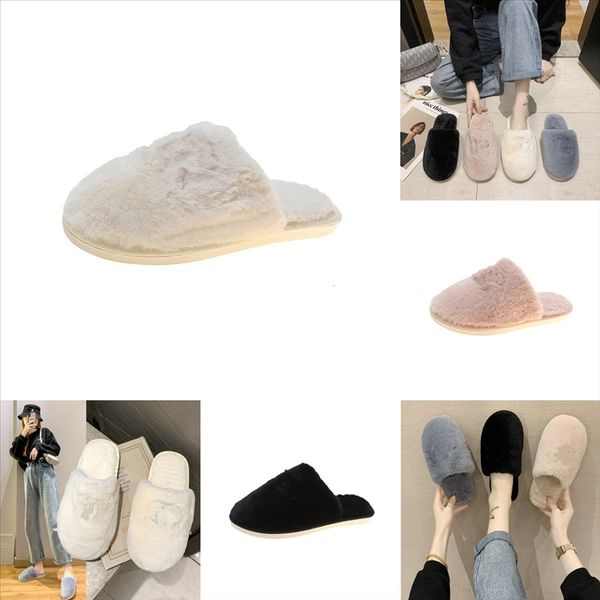 

8y5ov fox fur slippers women flats home fluffy yeah plush furry sliders winter hair sweet ladies puffer shoes size plush slipper, Black