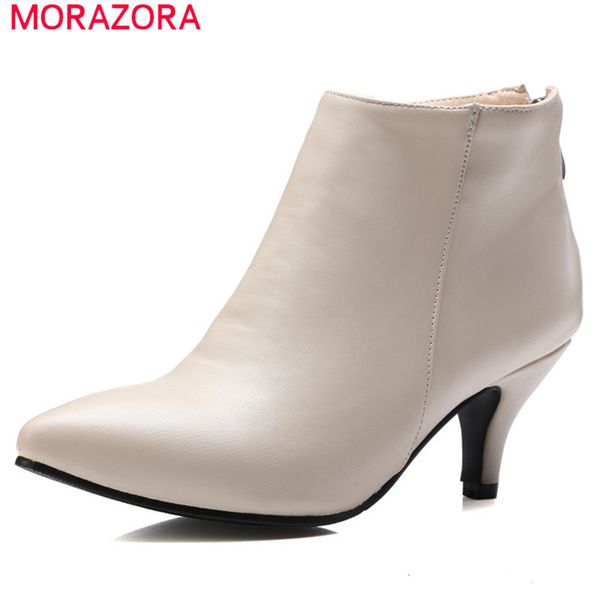 

morazora 2020 big size 48 women ankle boots solid colors classic autumn winter boots pointed toe thin heels office shoes woman 1026, Black