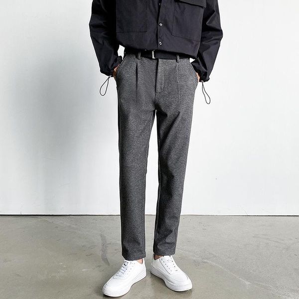 

men's dress pants 2020 autumn new slim solid color thickened polyester dress pants casual personality youth men's wear, White;black