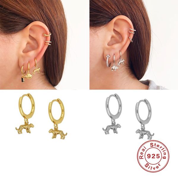 

hoop & huggie 925 sterling silver earrings for women earring fashion pendant leopard brinco fine jewelry oorbellen couple gift, Golden;silver
