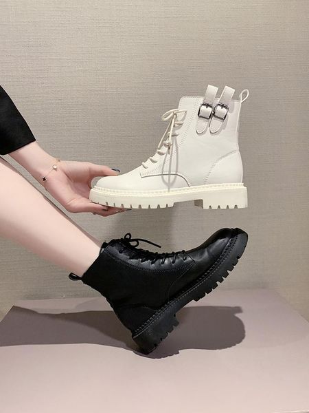 

shoes lace up boots clogs platform booties ladies luxury designer boots-women low heels booties round toe rubber autumn fashion, Black