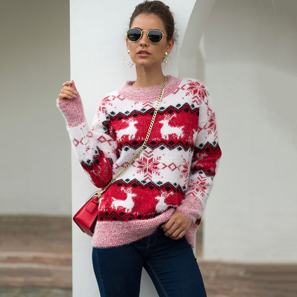 Осень зима рождественские свитер женские джемпер женские теплые рождественские свитер с оленями толстые вязаные свитеры пуловер женский 210203