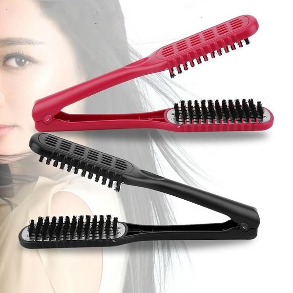 

ceramic straightening comb double sided brush clamp hair hairdressing natural fibres bristle hair comb hairstylig tool