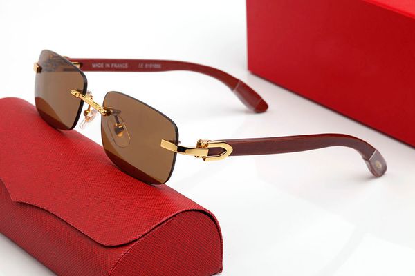 

Fashion Designer Sunglasses Womens Goggle Beach Man Woman Eyeglasses Frameless Acrylic Alloy Wooden Frames Sunglass Square Rimless Eyeglass Black Bags Red Case