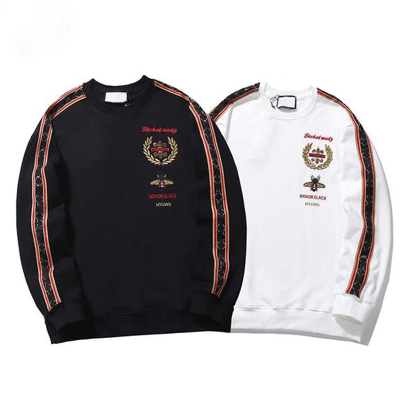 

the latest exquisite craftsmanship pearl embroidery wheat ear bee pattern men's and women's pullover cotton sweatershirts hoodies, Black