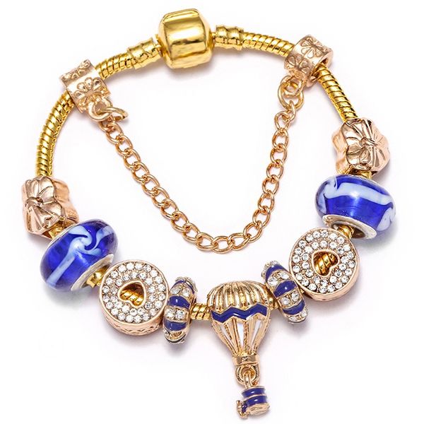

2022 new charm bracelet rose gold ladybug happy air balloon pendant heart european charm beads honeycomb beads bangle fits pandora charm bra, Golden;silver
