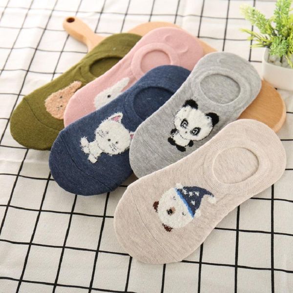 

women cartoon spring and summer boat socks non-slip silicone invisible socks cotton boat processing custom sc117-5pk1, Black;white