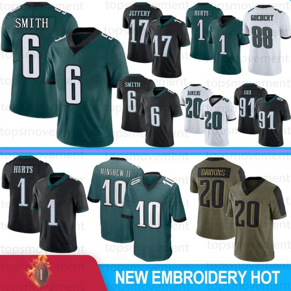 

6 devonta smith 1 jalen hurts football jersey miles sanders brian dawkins alshon jeffery jason kelce mailata westbrook philadelphias fletche, Black;red