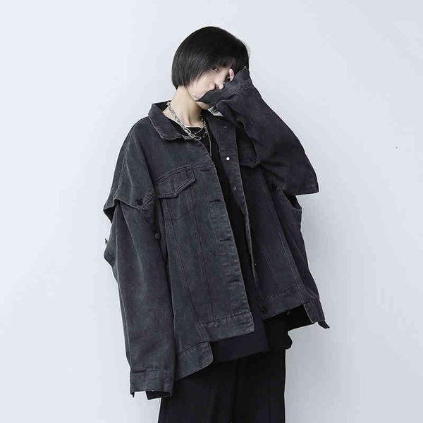 

women's jackets [eam] loose fit two ways wear big size denim jacket lapel long sleeve women coat fashion spring autumn 2022 1db719 9xau, Black;brown