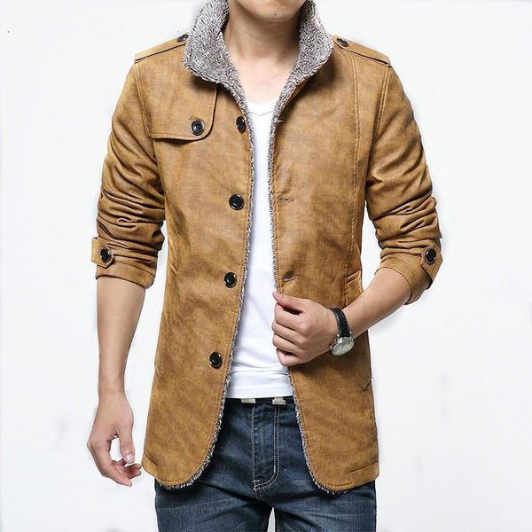 

men's jacket 2020 autumn and winter men's plus velvet warm coat casual brand cardigan slim pu leather jacket l-4xl, Black