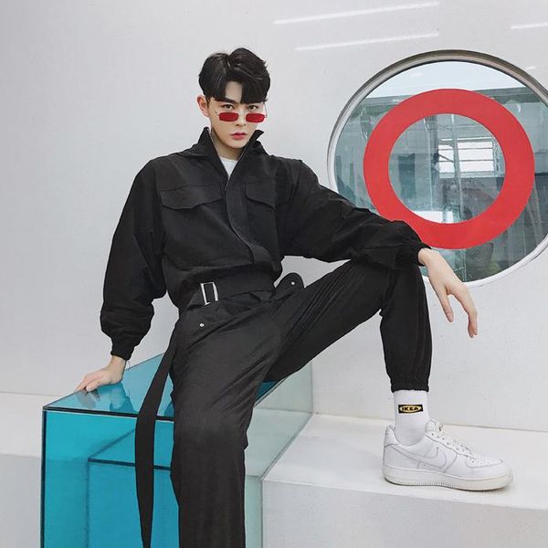 

hip-hop trends, hoodies, loose suits, casual ins, men's nine-point pants, long-sleeve , jumpsuits streetwear fashion, Black